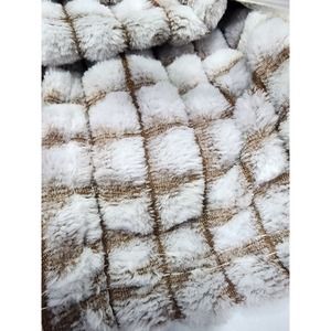 Khaki Brown Plaid/Striped Lightweight Flannel Throw Blanket 40x50, New